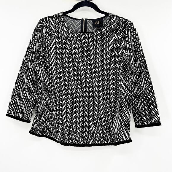 W5 Women's Black Chevron Print 3/4 Sleeve Blouse Top Size S - Picture 1 of 4